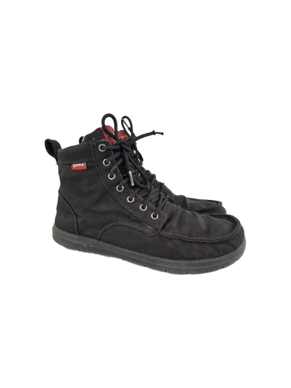 Lems Boulder Mid Boot Size 44 US 10.5 Black Waterproof Canvas LaceUp Chukka Boot